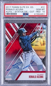 2017 Panini Elite Extra Edition "Status Die-Cut Red" #31 Ronald Acuna Signed Rookie Card - PSA GEM MT 10